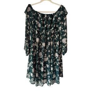 Torrid Women's Plus Size 0 Dress Green Floral Long Sleeve Lined Boho Knee Length